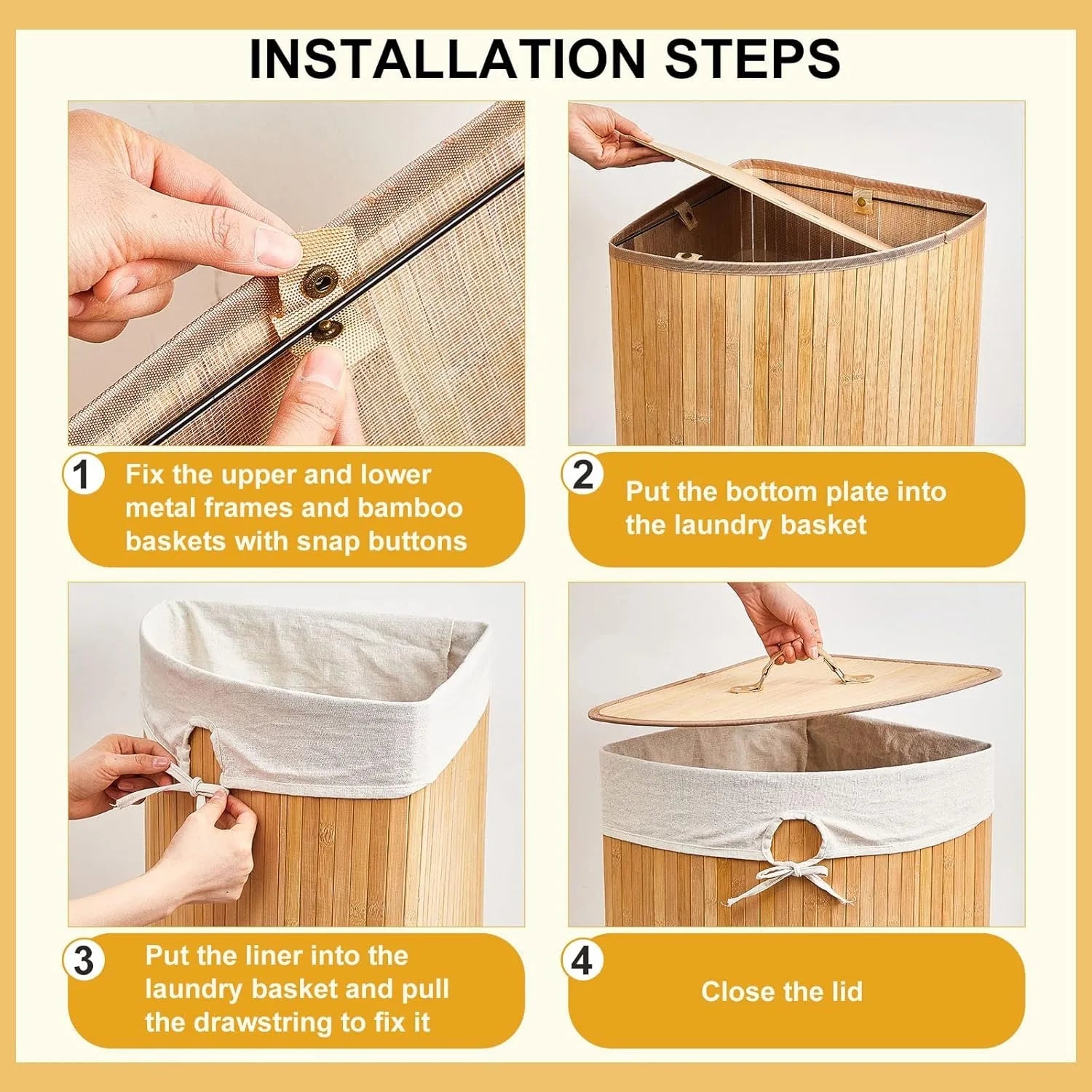 Panier à Linge d'Angle en Bambou avec Couvercle