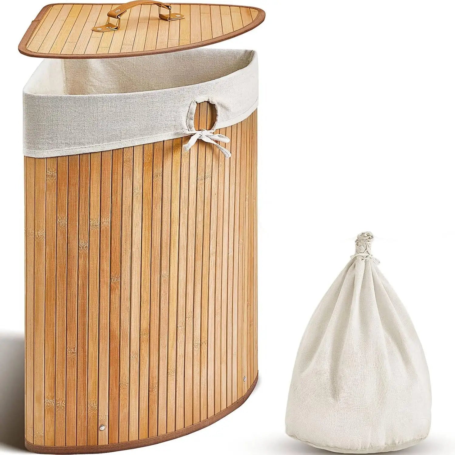 Panier à Linge d'Angle en Bambou avec Couvercle