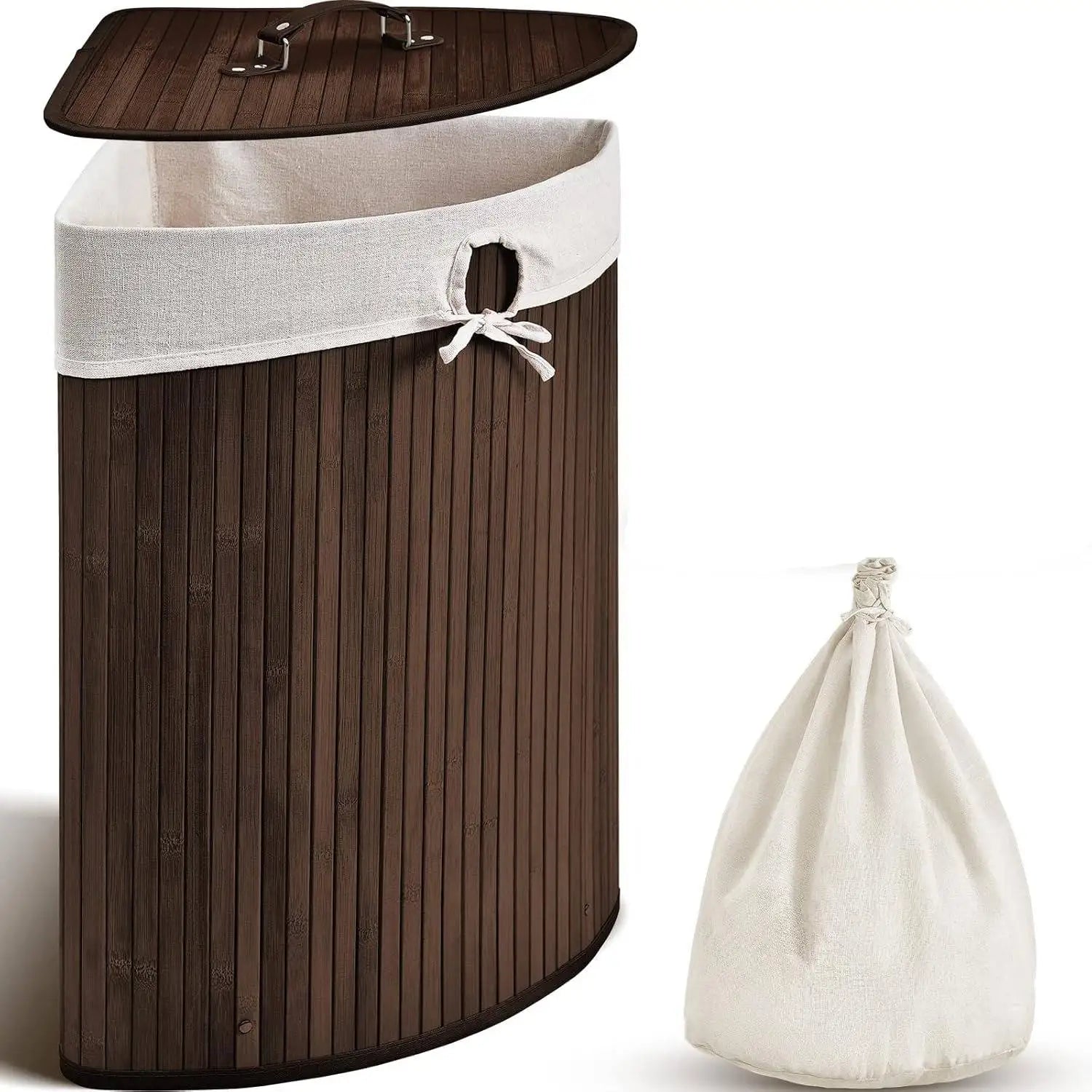 Panier à Linge d'Angle en Bambou avec Couvercle