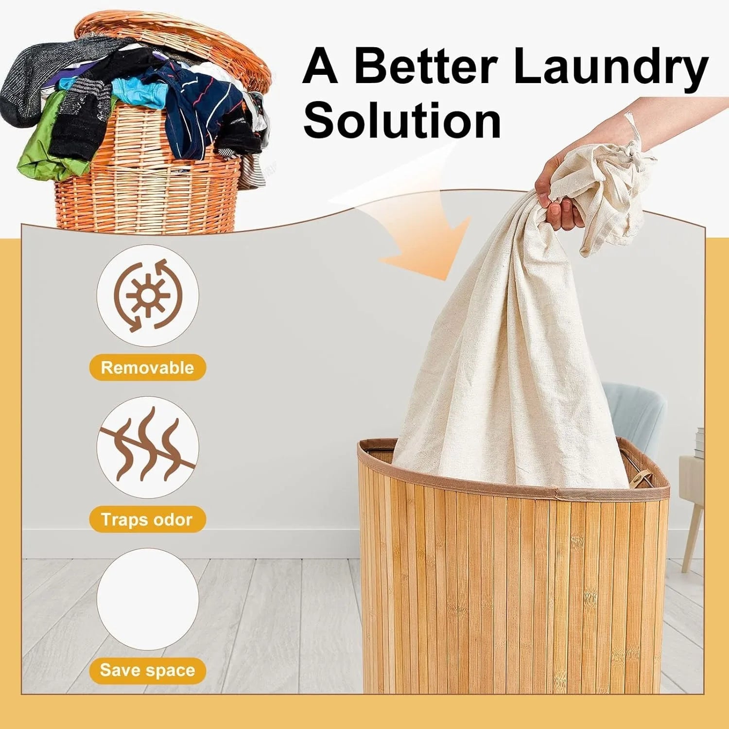 Panier à Linge d'Angle en Bambou avec Couvercle