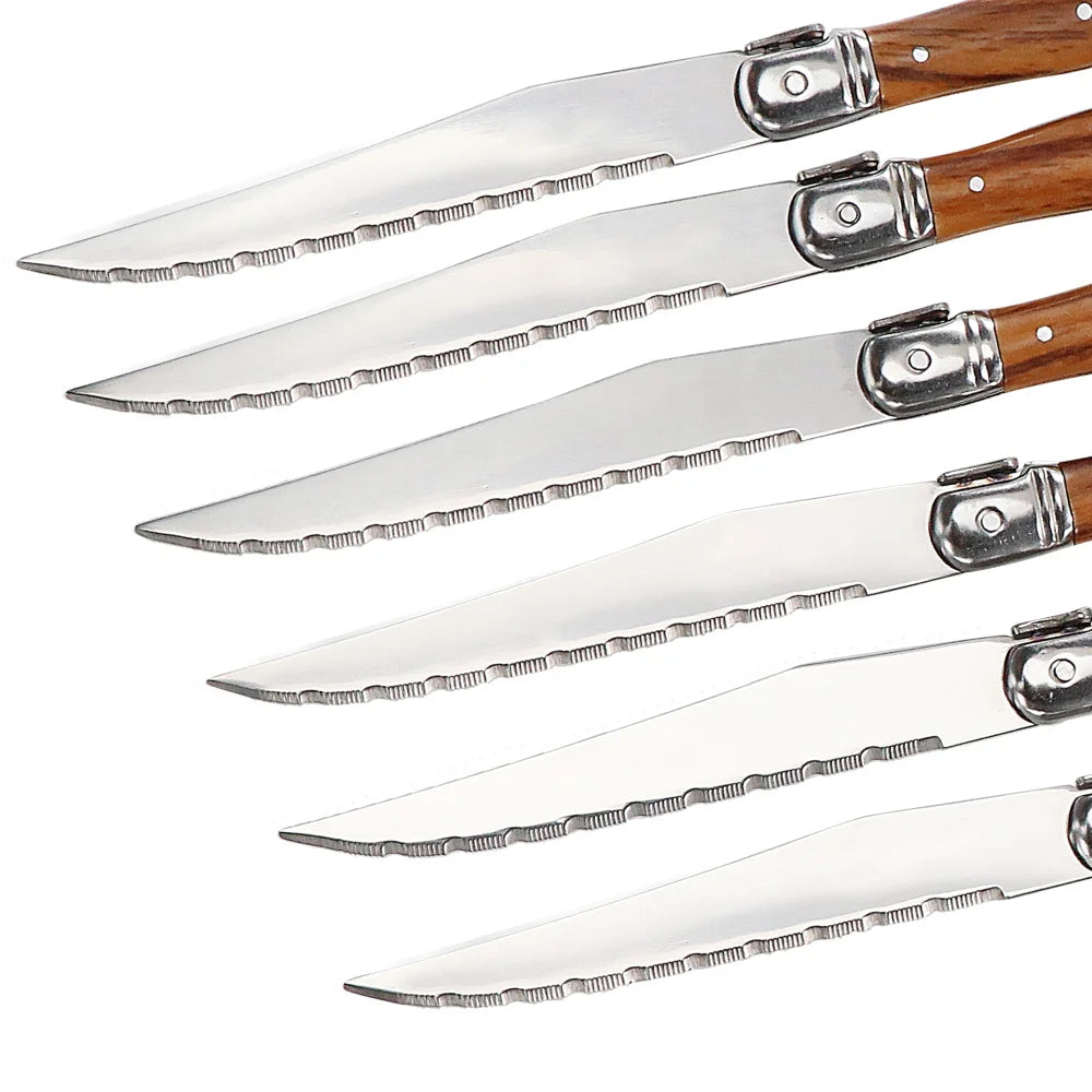 Ensemble Couverts à Steak Manche Effet Bois 6 Pièces