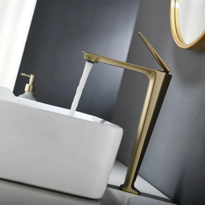 Robinet de Lavabo Haut Or Rose Brossé Noir