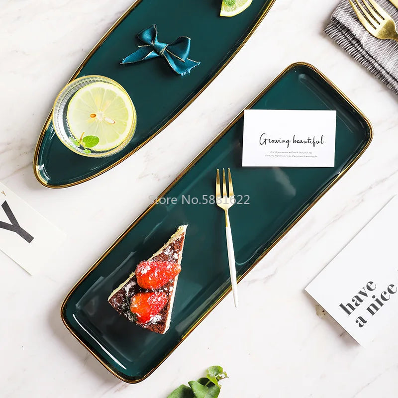 Service de Vaisselle en Porcelaine Verte Liseré Doré