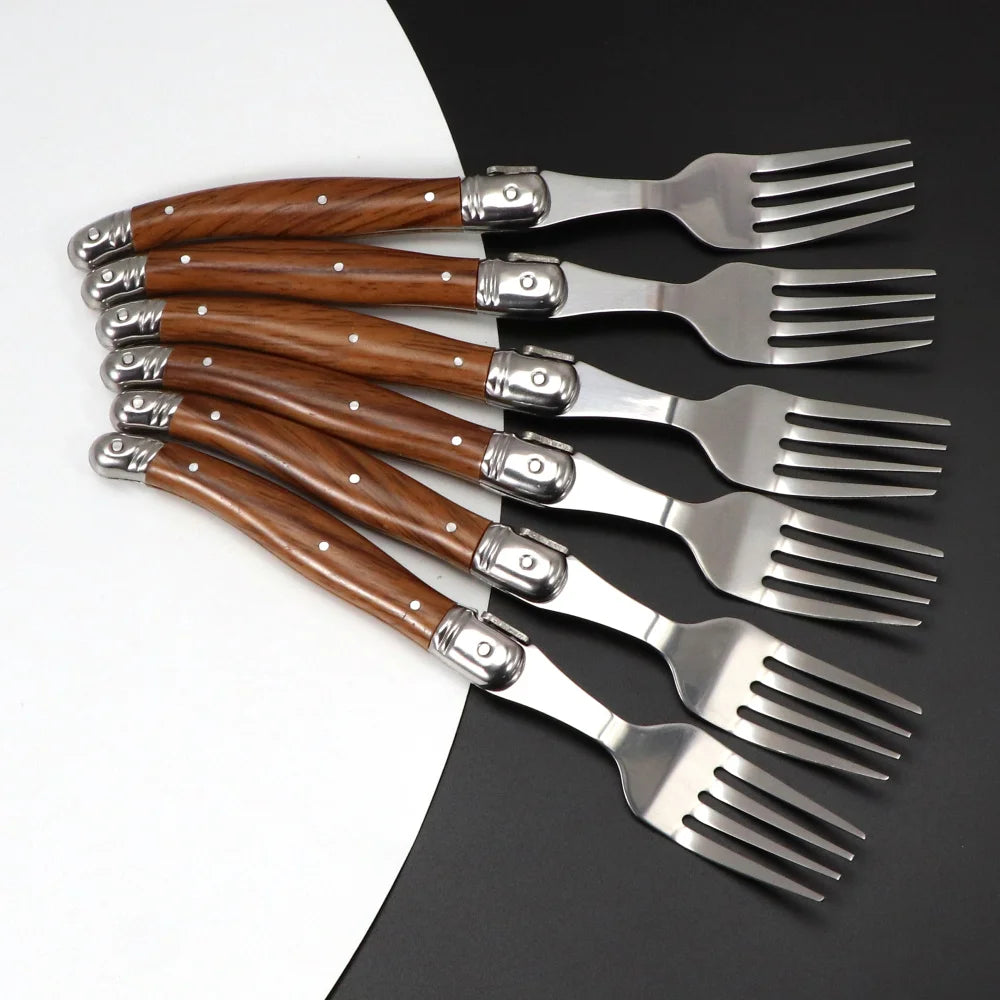 Ensemble Couverts à Steak Manche Effet Bois 6 Pièces