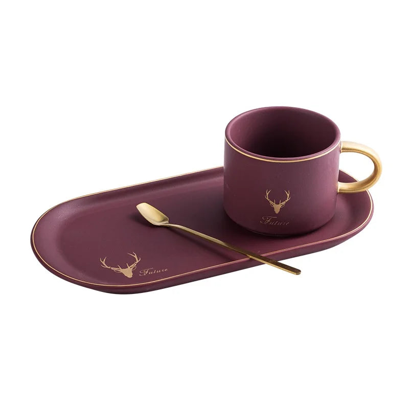 Service à Café Européen Bordure Dorée avec Coffret Cadeau