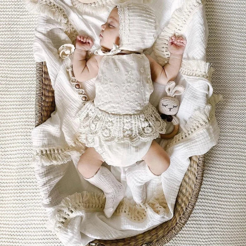 Couverture Bébé en Mousseline de Coton à Pompons