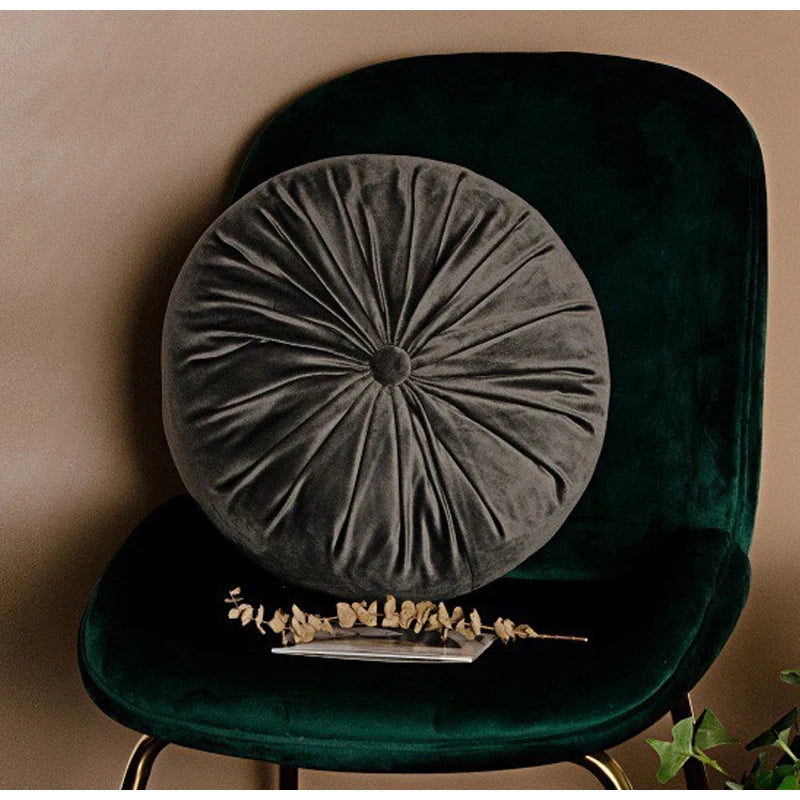 Velvet Pumpkin Floor Cushion – Round Pleated Seat Pad, 38x38cm
