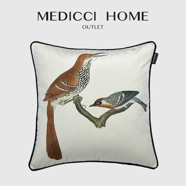 Housse de Coussin Velours Motif Pie et Branche - Style Champêtre