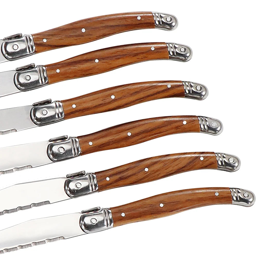 Ensemble Couverts à Steak Manche Effet Bois 6 Pièces