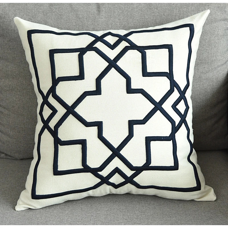 Embroidered Geometric Cushion Cover – Cotton Throw Pillow Case, 50x50cm