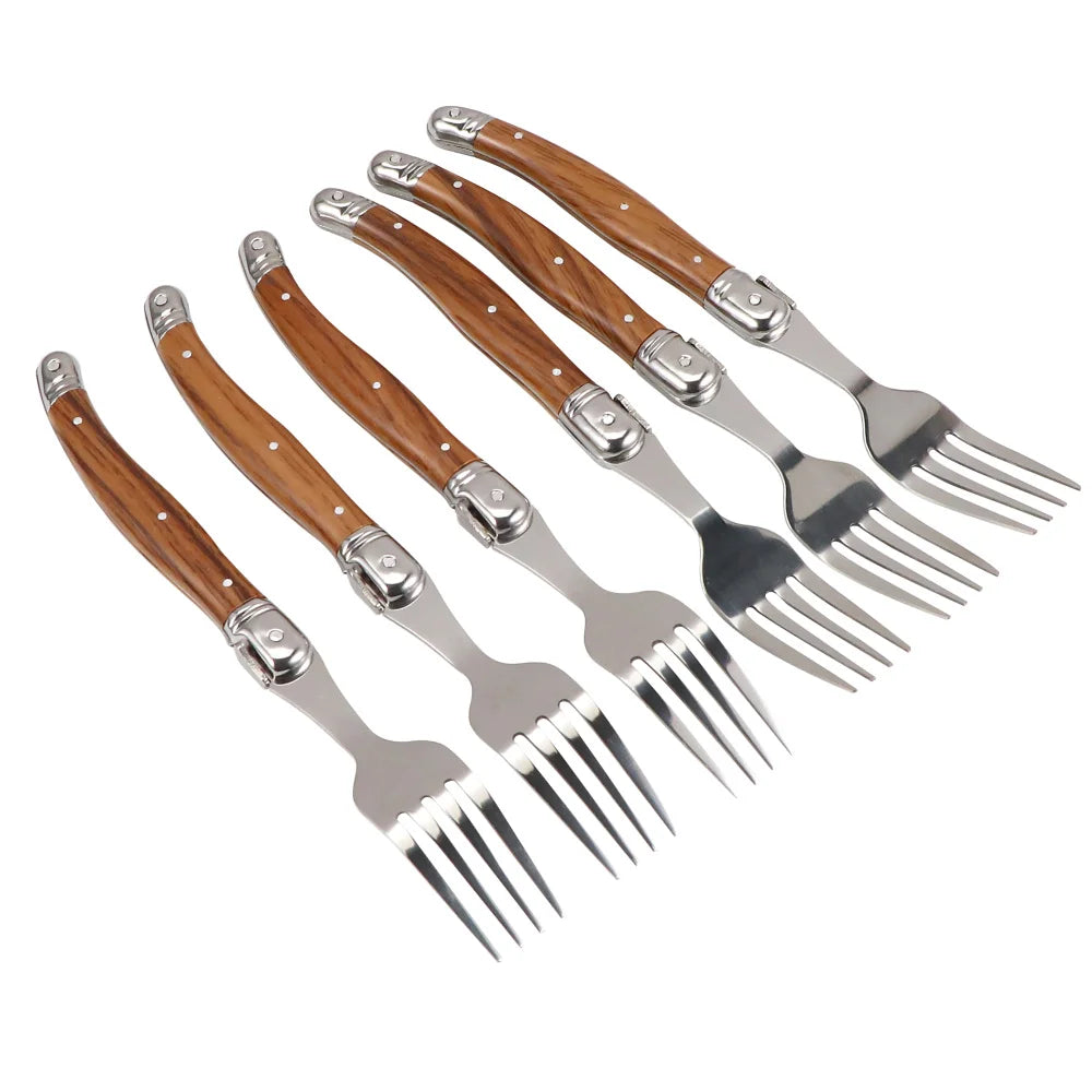 Ensemble Couverts à Steak Manche Effet Bois 6 Pièces
