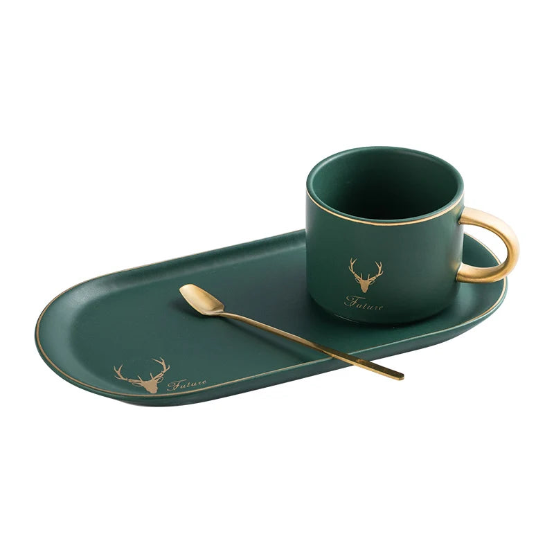 Service à Café Européen Bordure Dorée avec Coffret Cadeau