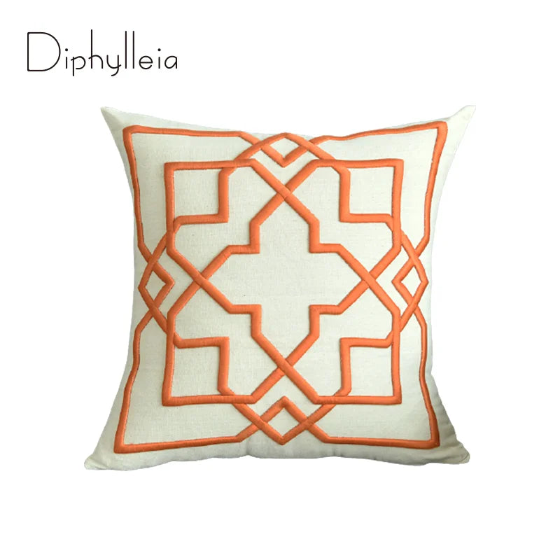 Embroidered Geometric Cushion Cover – Cotton Throw Pillow Case, 50x50cm