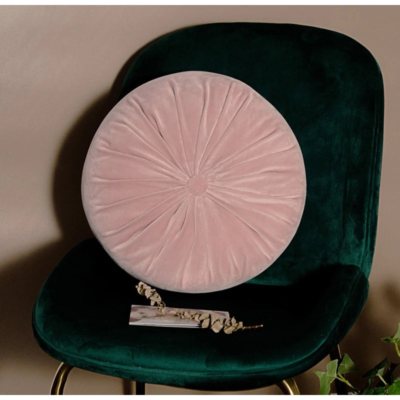 Velvet Pumpkin Floor Cushion – Round Pleated Seat Pad, 38x38cm