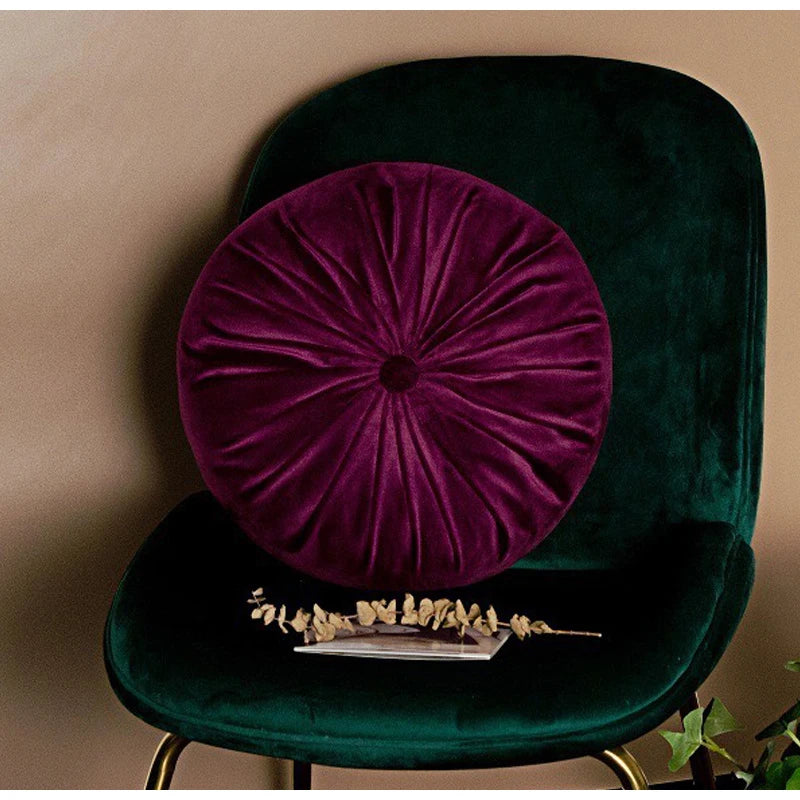 Velvet Pumpkin Floor Cushion – Round Pleated Seat Pad, 38x38cm