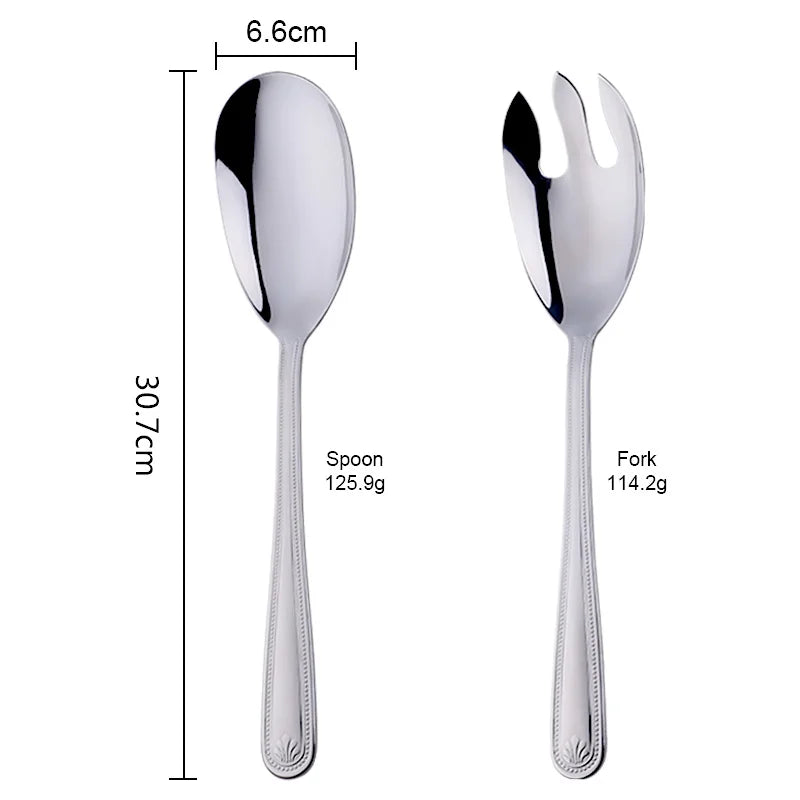 Grande Cuillère et Fourchette de Service Inox Doré
