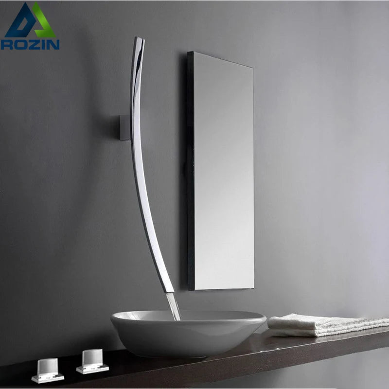 Robinet de Lavabo Chrome Bec Cascade Mural
