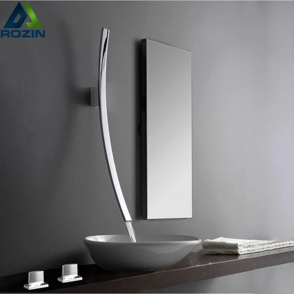 Robinet de Lavabo Chrome Bec Cascade Mural