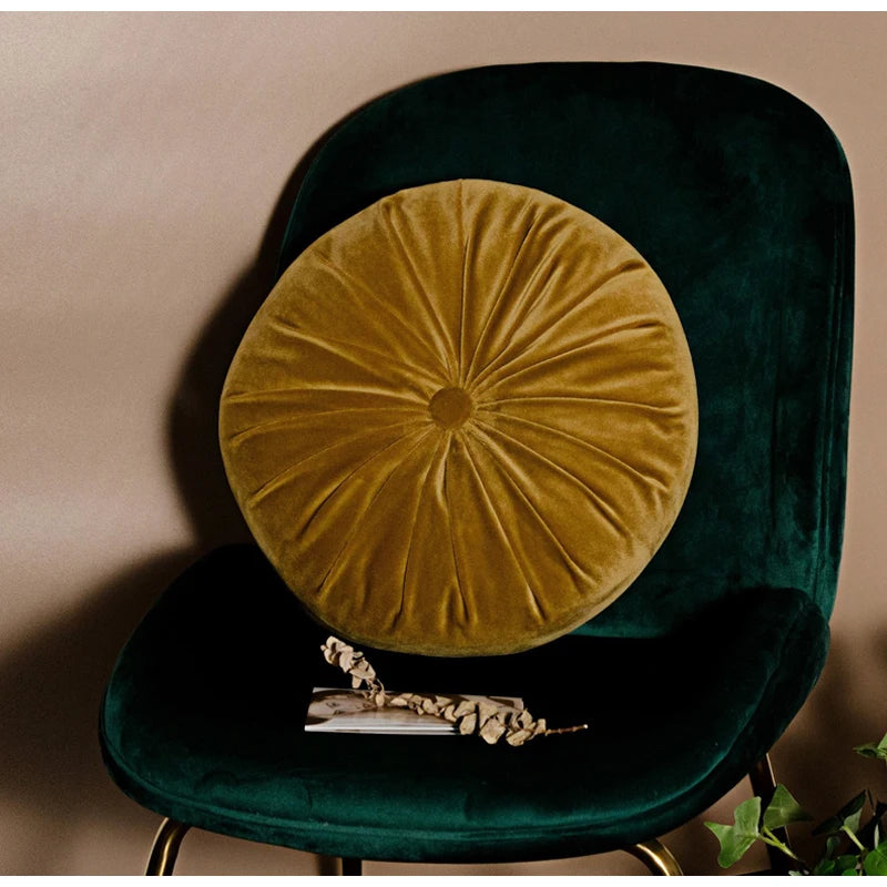 Velvet Pumpkin Floor Cushion – Round Pleated Seat Pad, 38x38cm