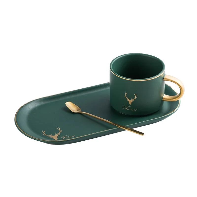 Service à Café Européen Bordure Dorée avec Coffret Cadeau
