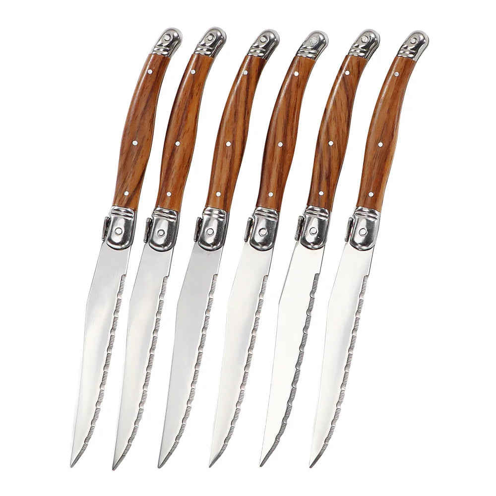 Ensemble Couverts à Steak Manche Effet Bois 6 Pièces