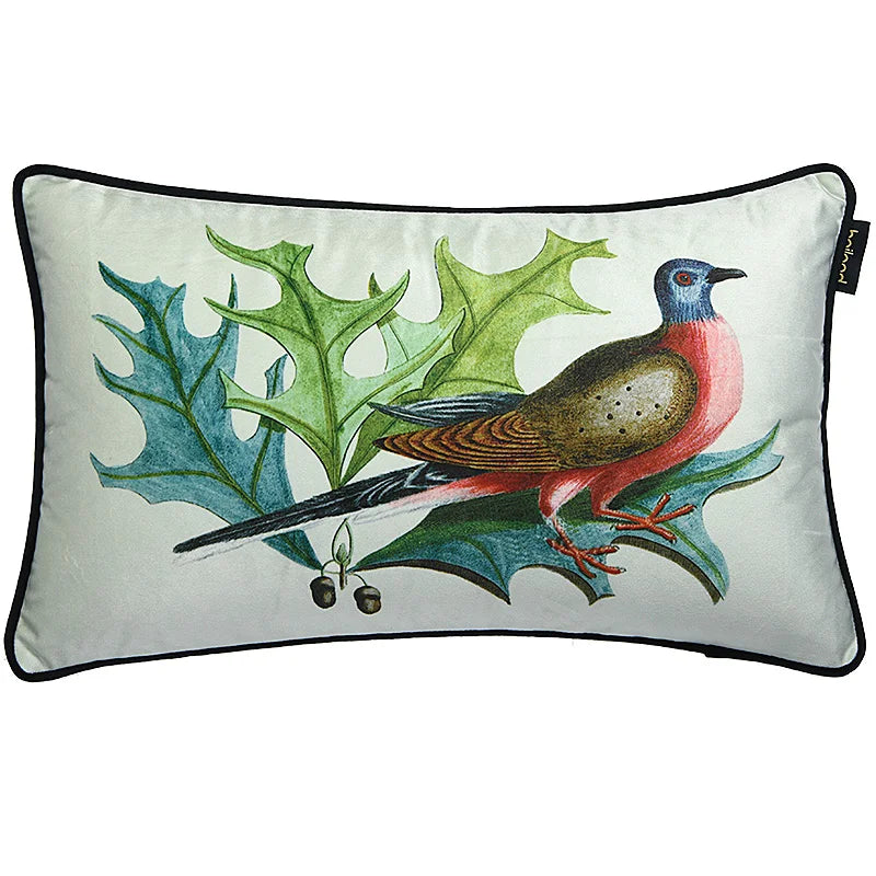 Housse de Coussin Velours Motif Pie et Branche - Style Champêtre