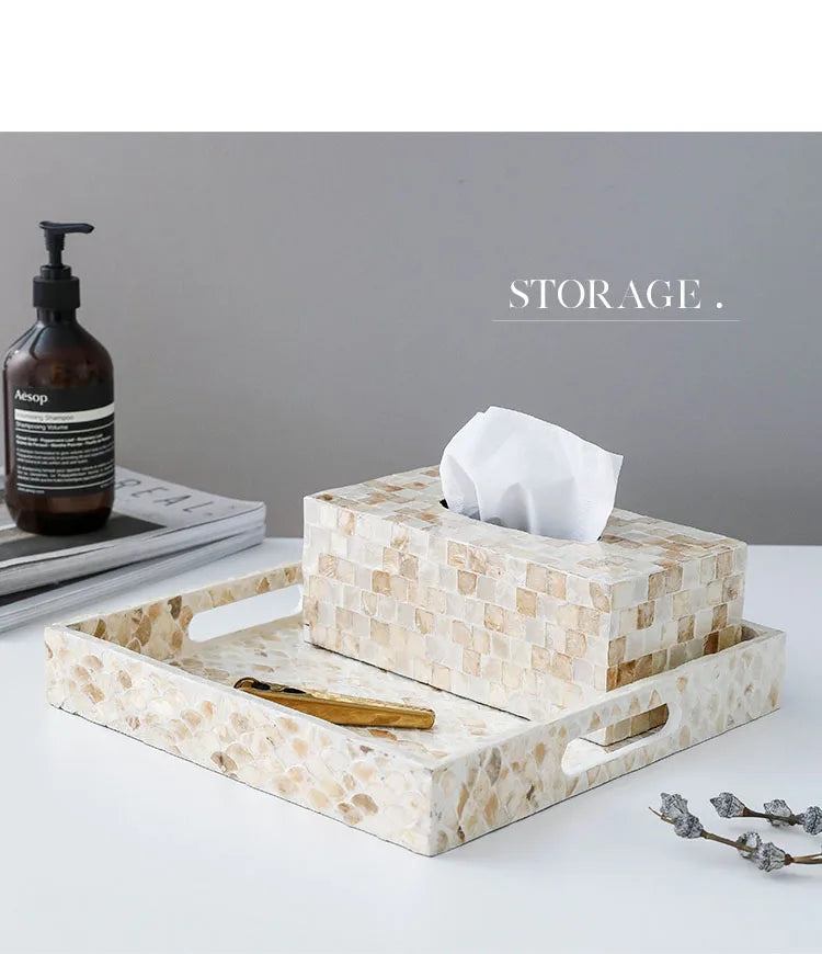 Plateau en Bois Peint Main Décor Coquillage Naturel