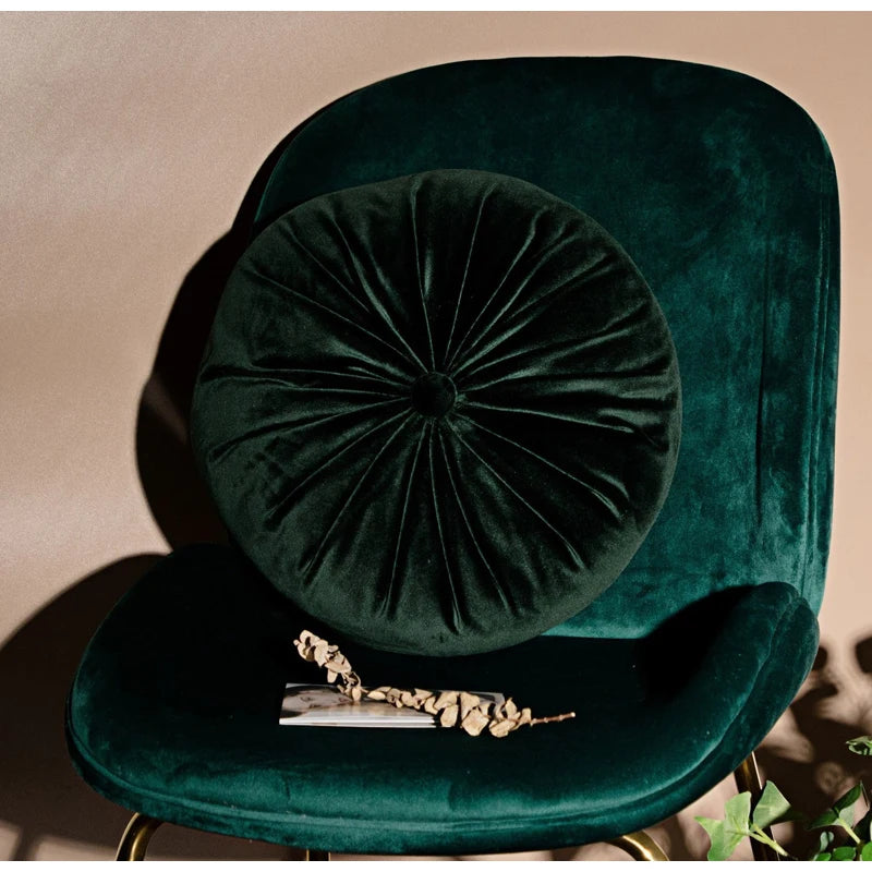 Velvet Pumpkin Floor Cushion – Round Pleated Seat Pad, 38x38cm