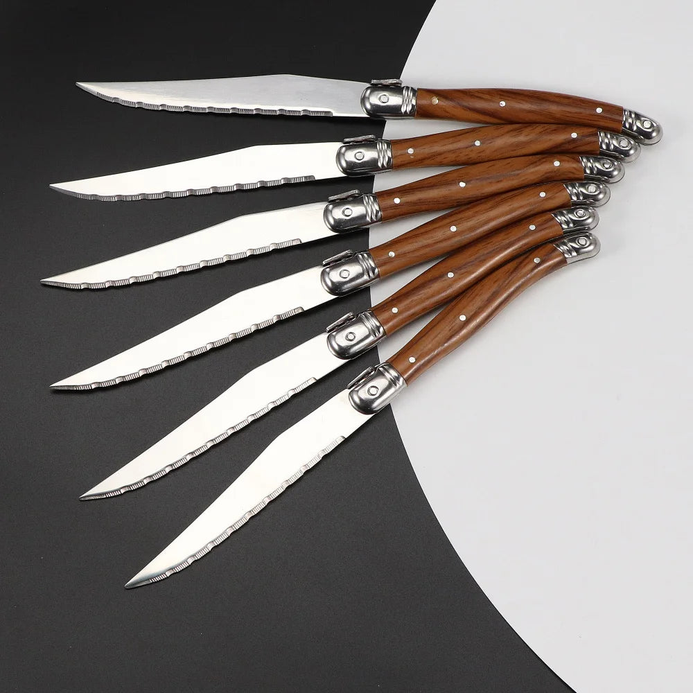Ensemble Couverts à Steak Manche Effet Bois 6 Pièces