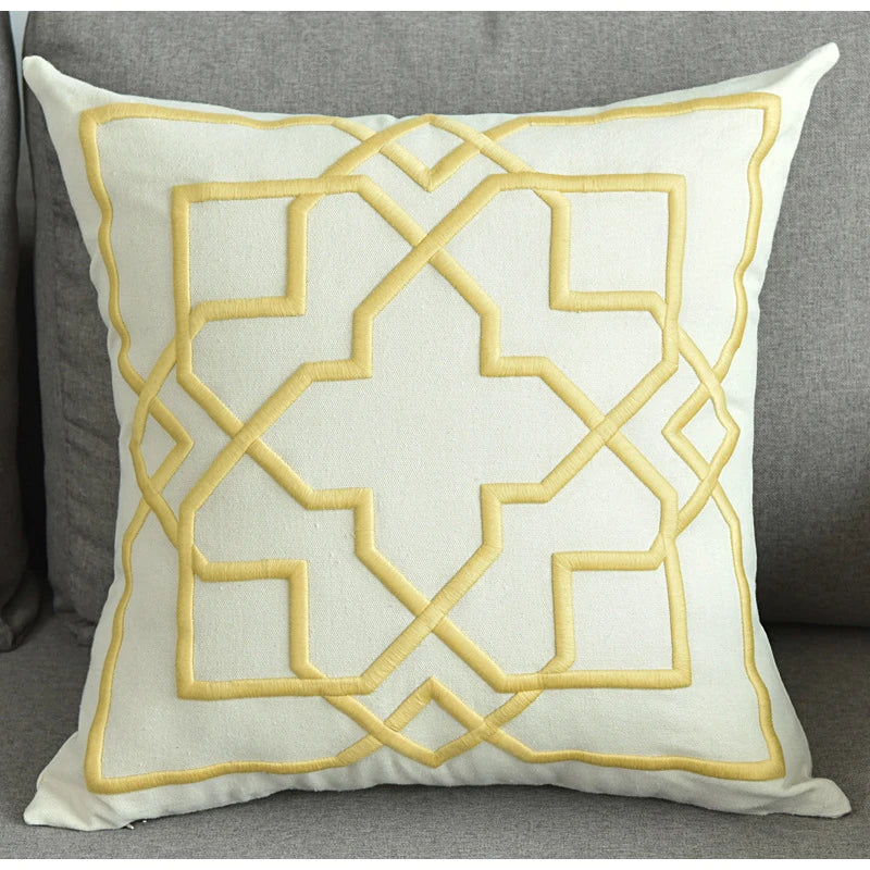 Embroidered Geometric Cushion Cover – Cotton Throw Pillow Case, 50x50cm