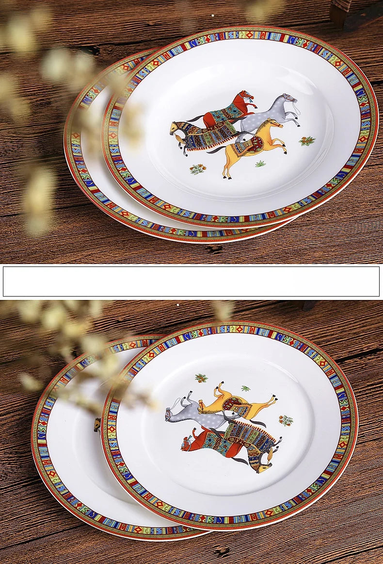 Assiette en Porcelaine Motif Cheval