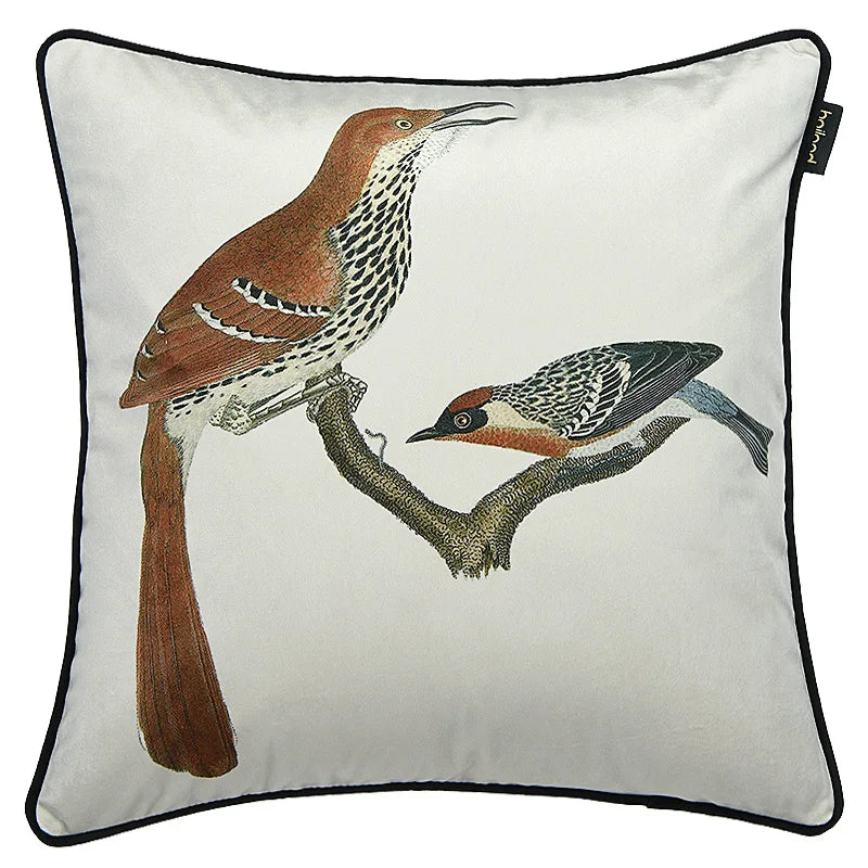 Housse de Coussin Velours Motif Pie et Branche - Style Champêtre