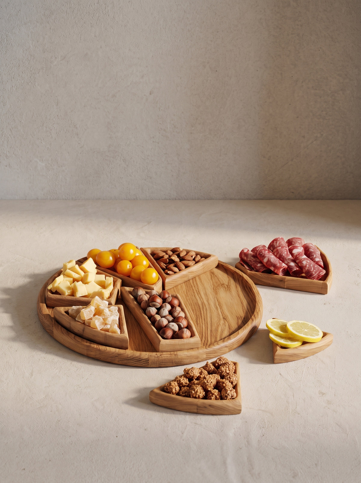 Plateau de Service en Bois Naturel 8 Compartiments Amovibles
