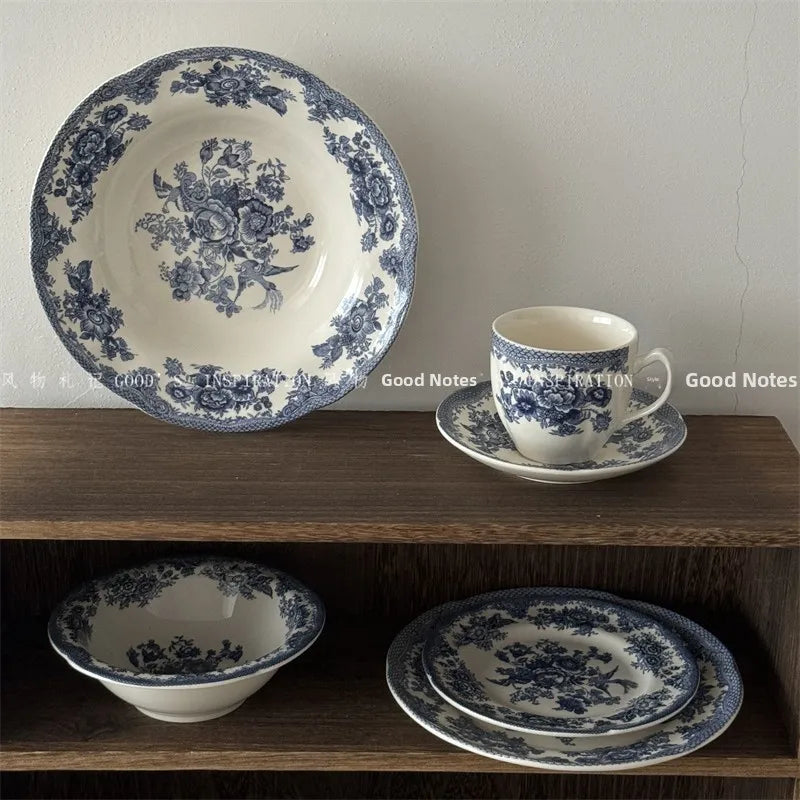 Service de Table Céramique Motif Floral Bleu Vintage