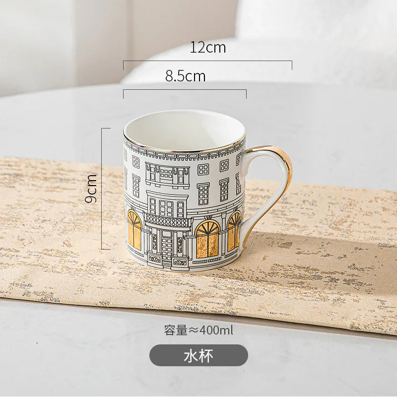 Tasse à Café Européenne Peinte Dorée avec Soucoupe
