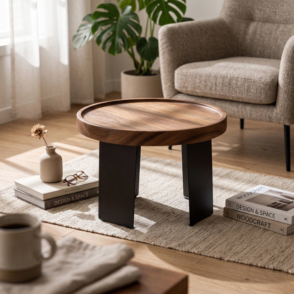 Round Sofa Armrest Tray – Space-Saving Wood Couch Table