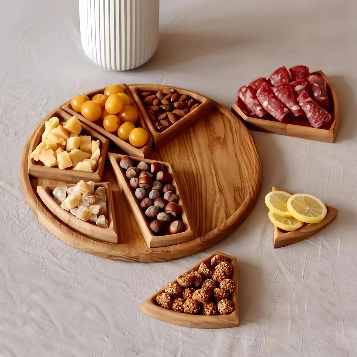 Plateau de Service en Bois Naturel 8 Compartiments Amovibles