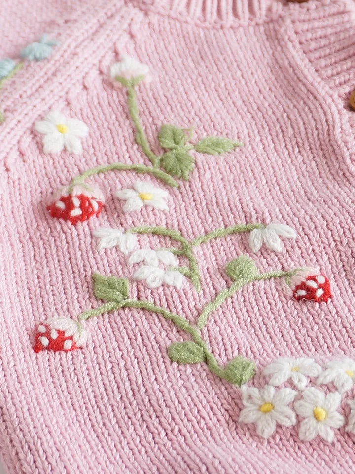 Cardigan Fille Brodé Motif Champignon