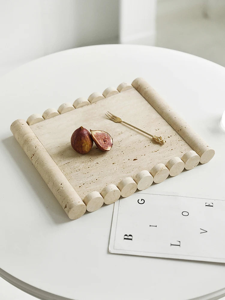 Plateau de Service Marbre Travertin Beige Vintage
