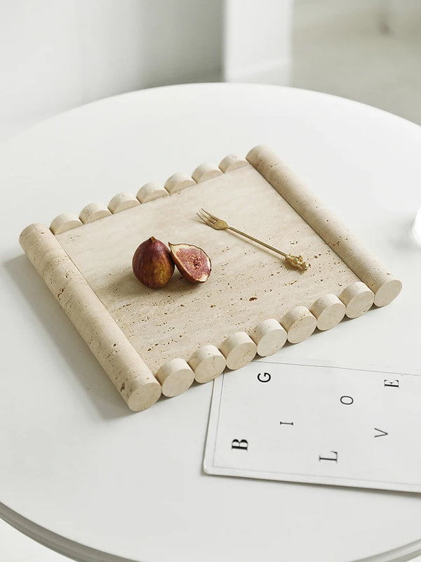 Plateau de Service Marbre Travertin Beige Vintage