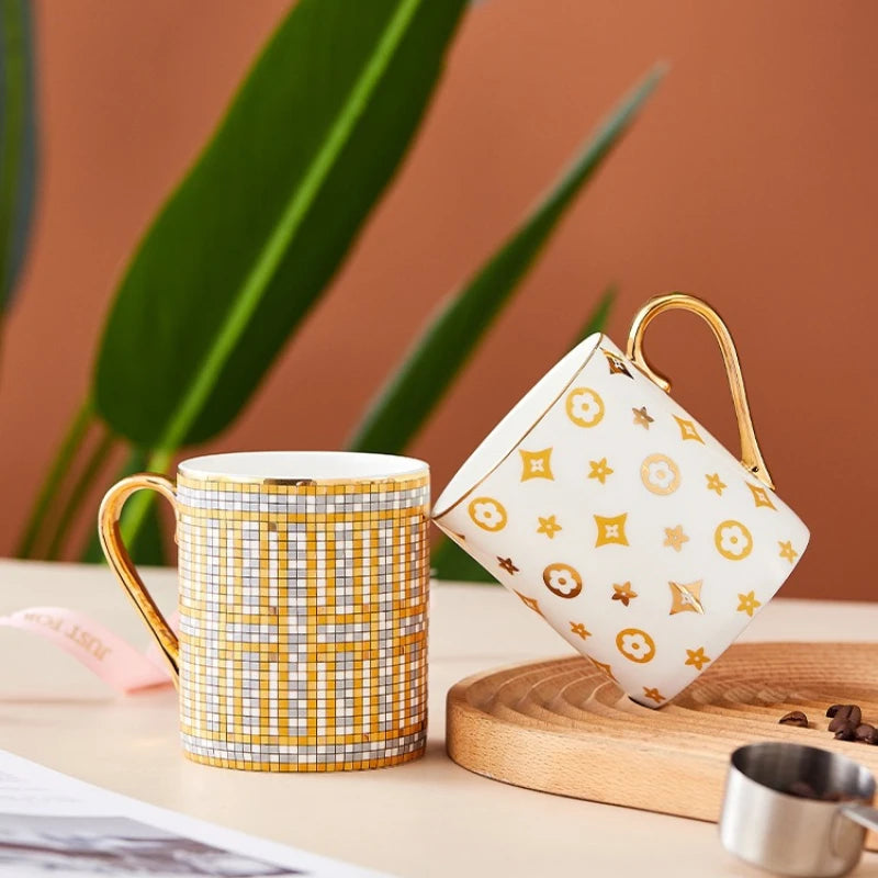 Tasse à Café en Céramique Dorée Peinte Main