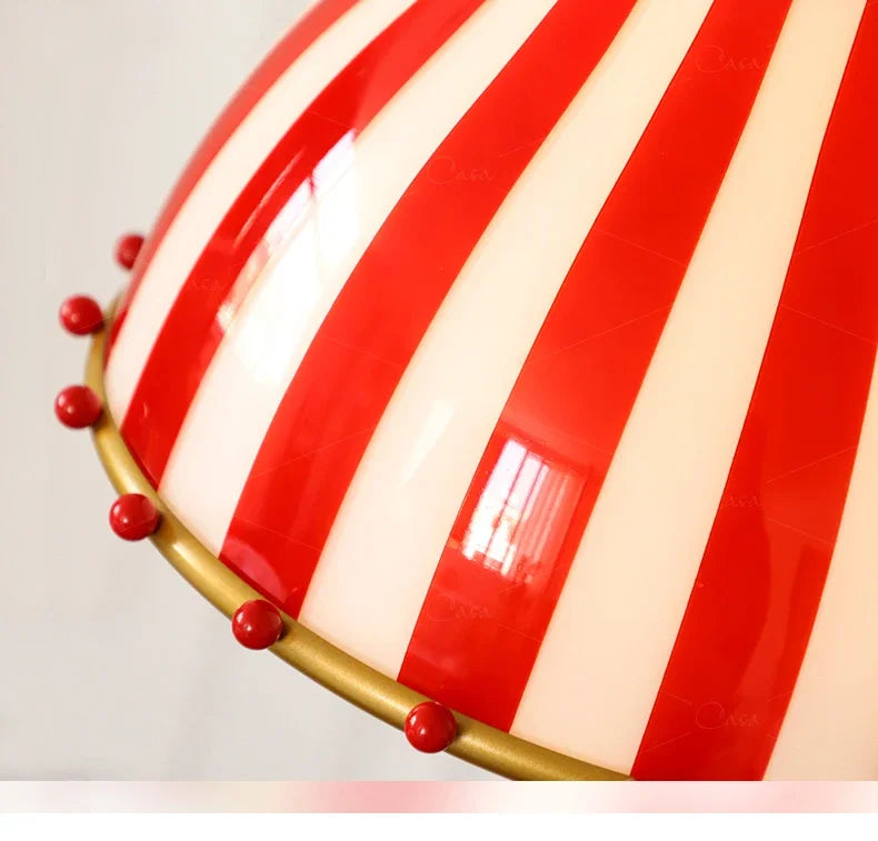 Suspension Verre Coloré Rayures Rouge Bonbon Rétro
