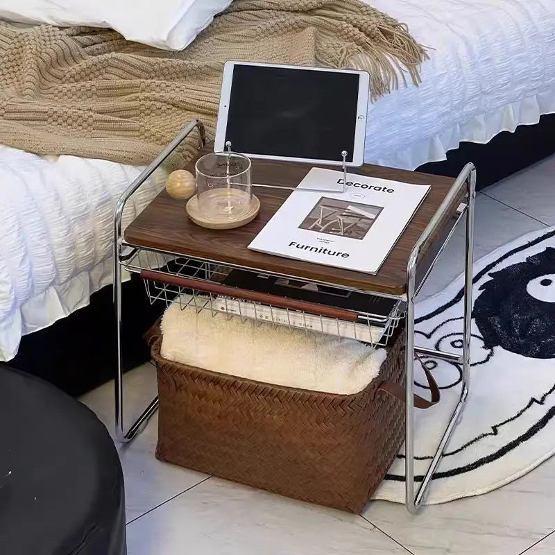 Cream Metal-Frame Side Table – Storage Coffee & Bedside Table