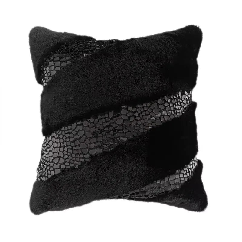 Housse de Coussin Fourrure Renard Sequins Style Italien Moderne