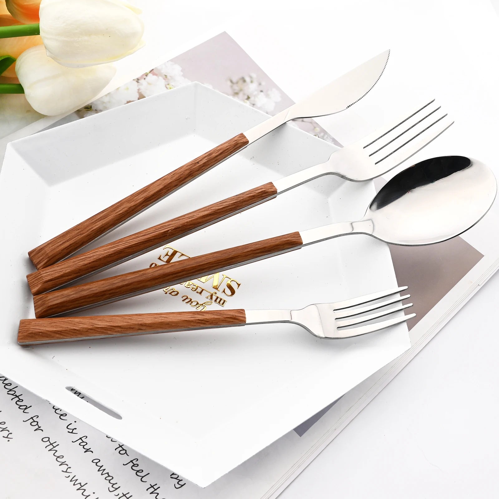 Ensemble Couverts Imitation Bois Inox Occidental