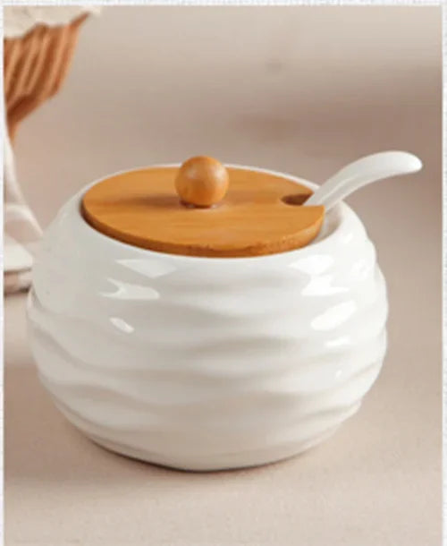 Salière et Sucrier en Céramique Blanche avec Cuillère
