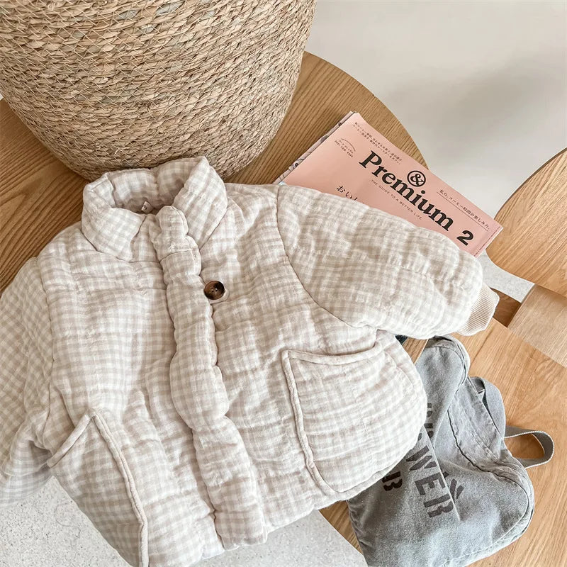 Manteau Enfant à Carreaux Doublure Polaire