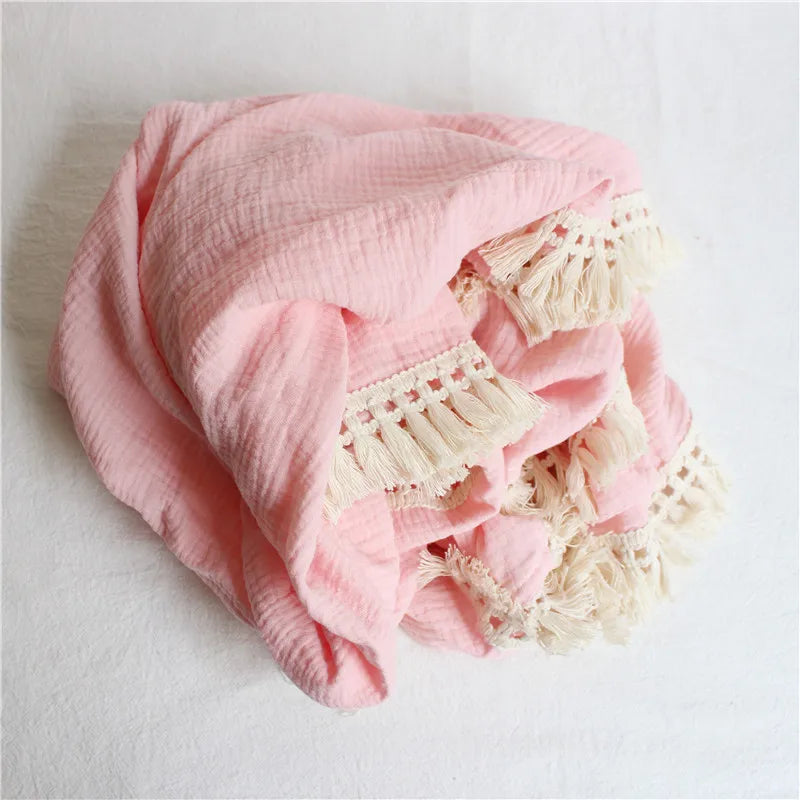Couverture Bébé en Mousseline de Coton à Pompons