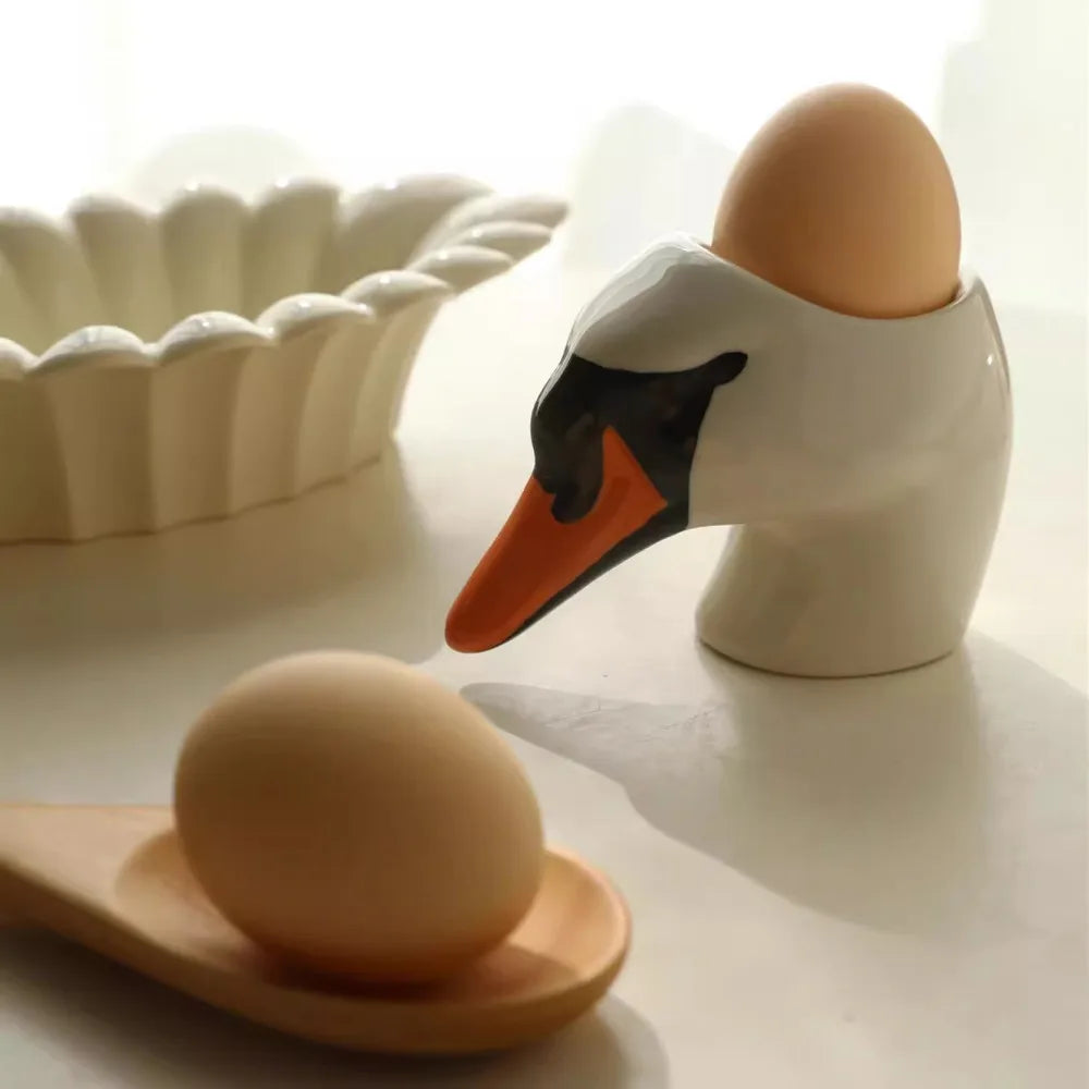 Assiette à Œufs Céramique Tête de Cygne Peinte Main