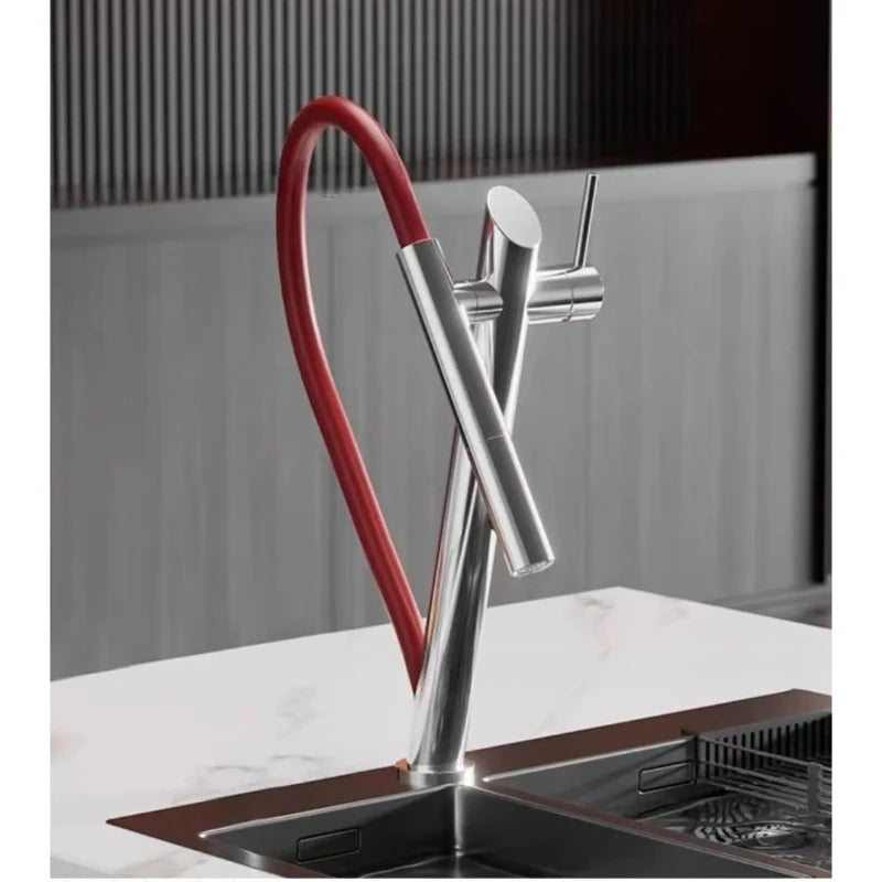 Robinet de Cuisine Magnétique Inox Noir et Rouge